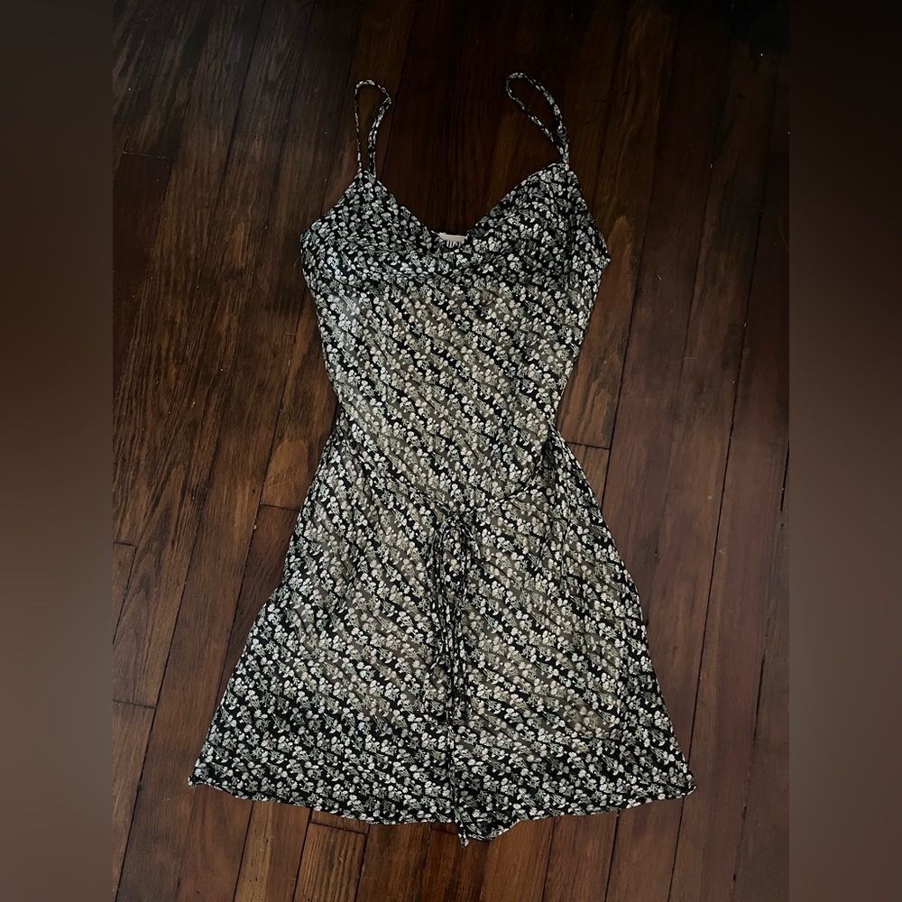Audrey 3+1 Black Floral Cowl Neck Mini Dress Size S NWOT